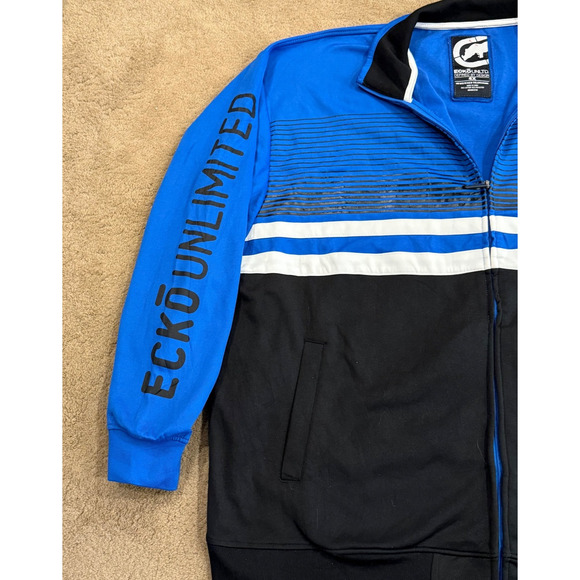 Ecko Unltd Mens Jacket 4XL Blue Colorblock Track Graphic Print Logo Stripes - Picture 6 of 11
